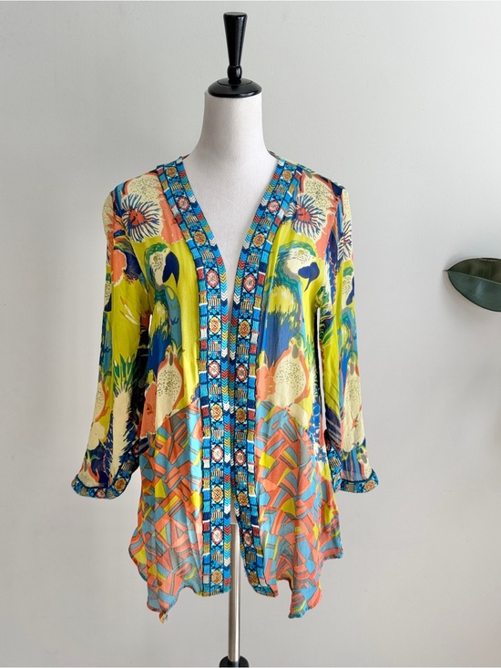 Soft Surroundings Tops - Soft Surroundings Parrot Kimono Bright Colorful Resort Coverup Open Cardigan L